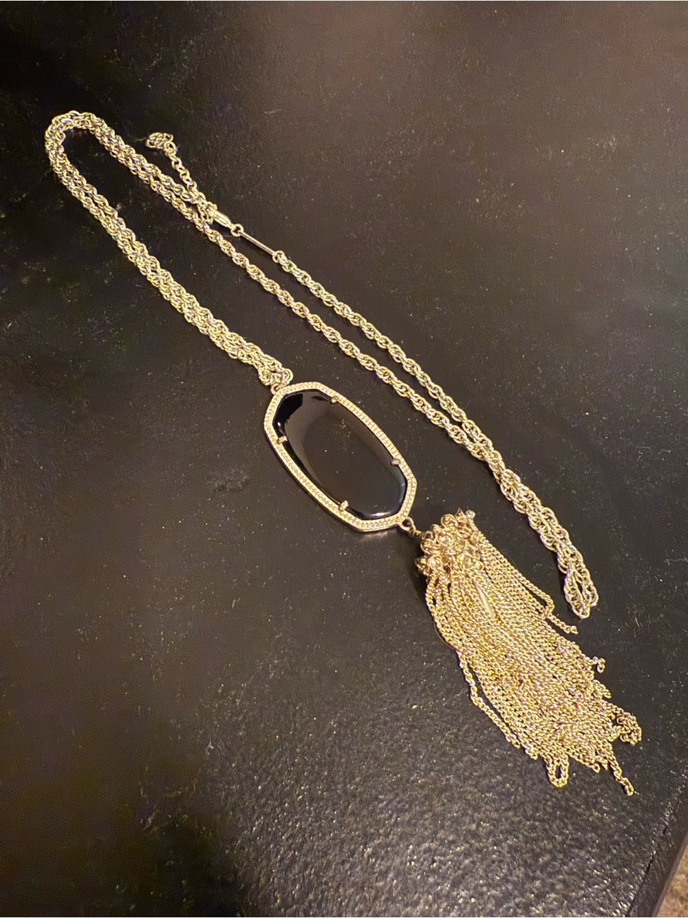 Kendra Scott Gold Tassel Necklace with Black Stone